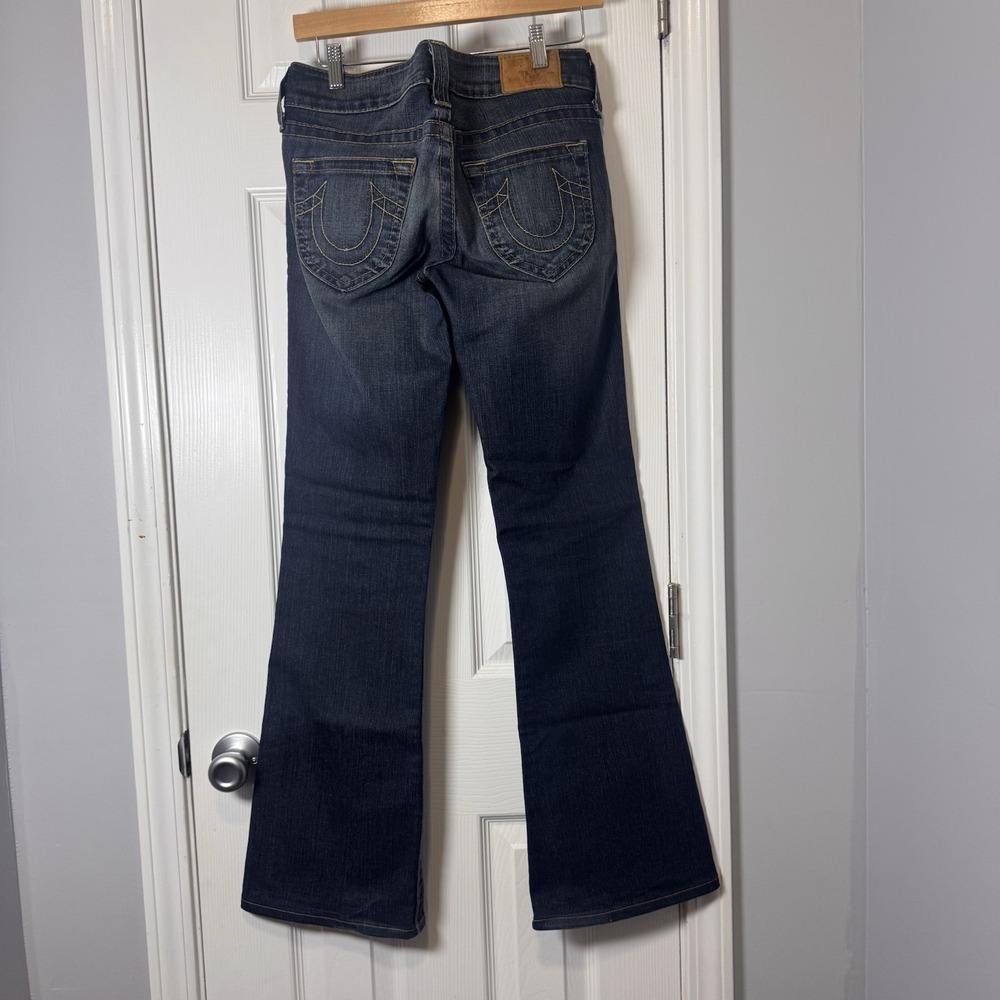 VTG True Religion Becca Womens Mid Rise Boot Cut Jeans 28 Blue Dark Denim USA
